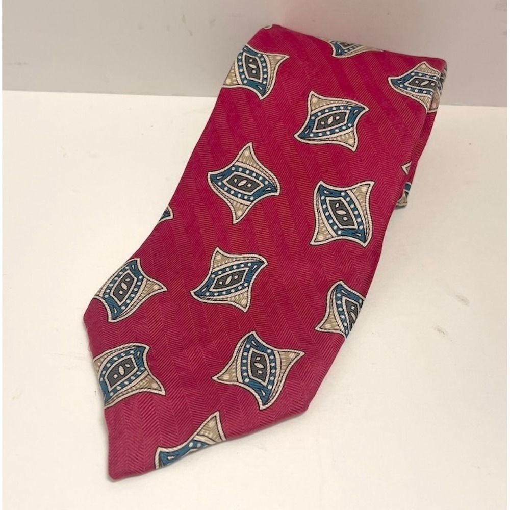 Tom James Vintage Red Brown Blue SILK Men's‎ Necktie Tie